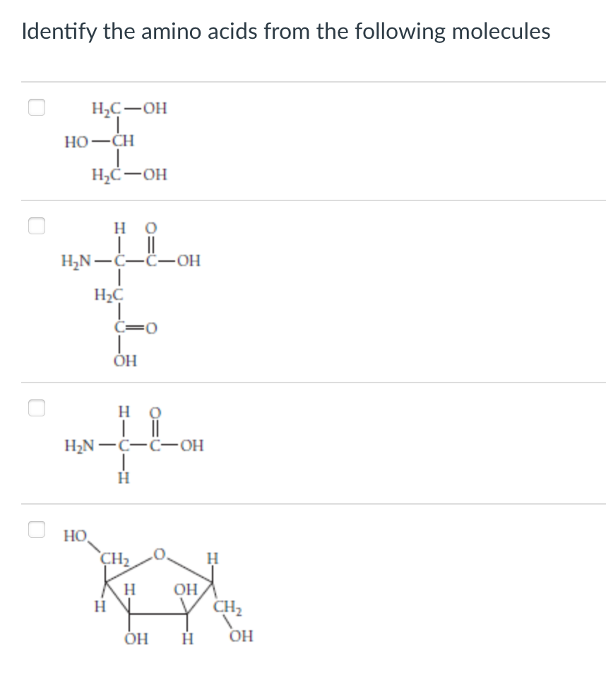 Solved Identify the amino acids from the following molecules | Chegg.com