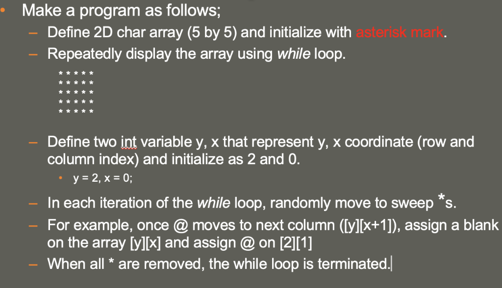 make-program-follows-define-2d-char-array-5-5-initialize-repeatedly