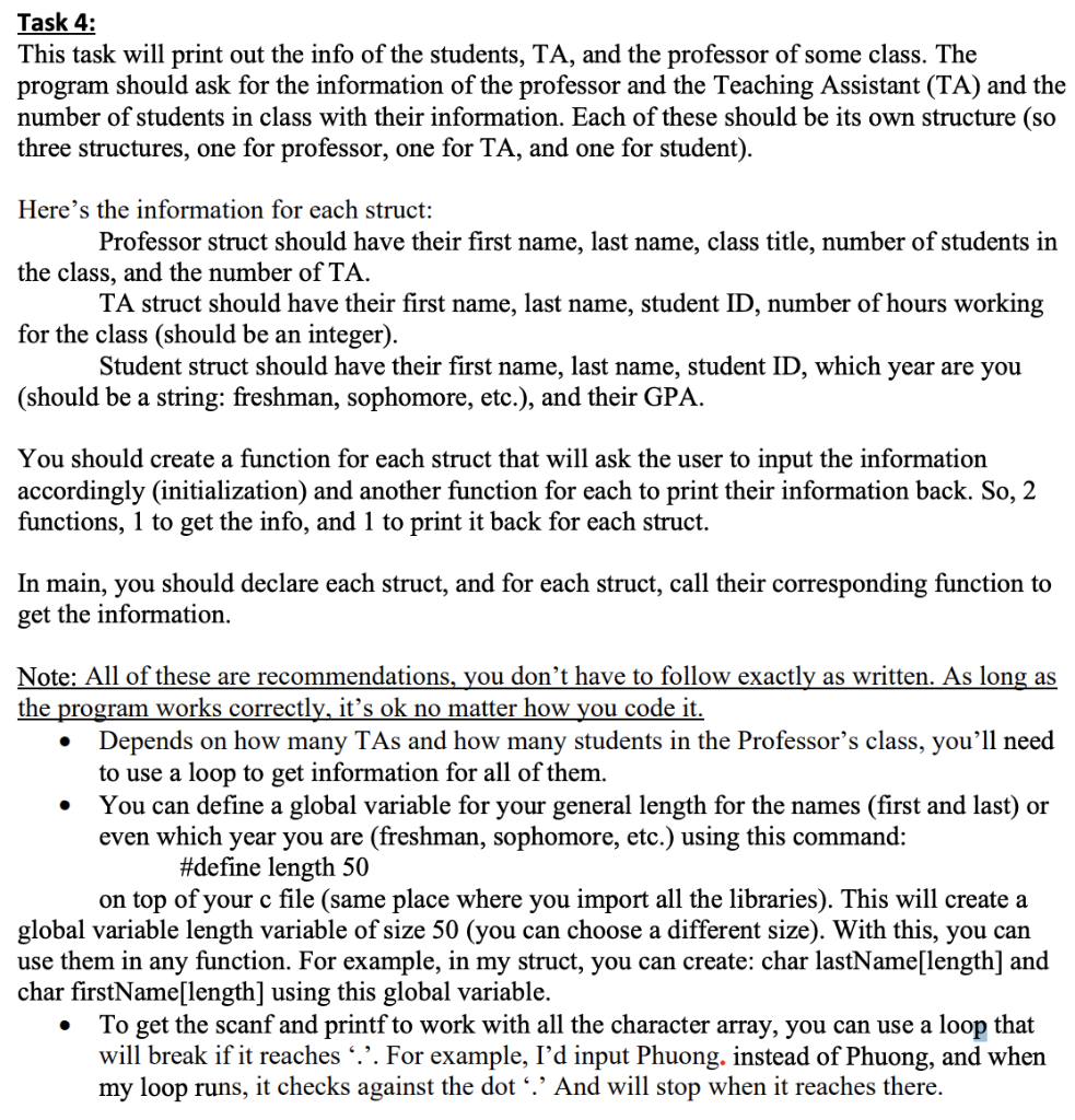 Solved Task 4: This task will print out the info of the | Chegg.com