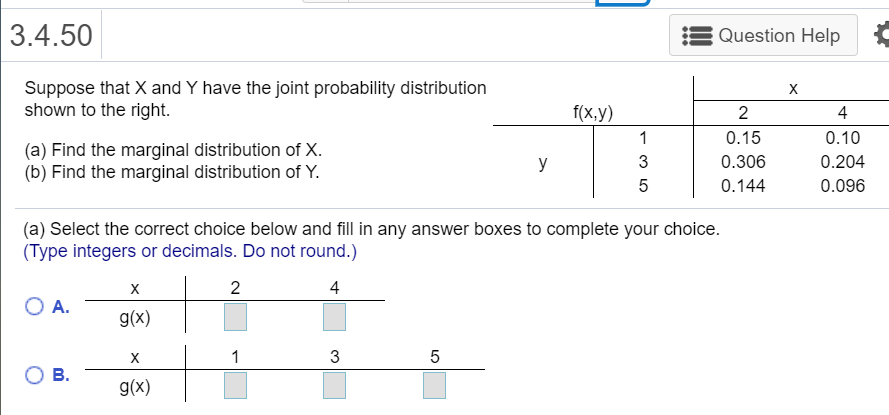 Solved 3.4.50 Question Help Suppose that X and Y have the | Chegg.com