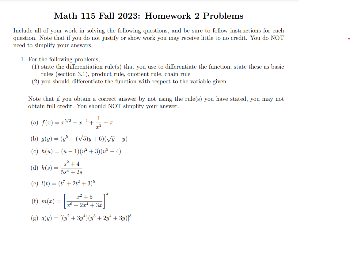 Solved Math 115 Fall 2023: Homework 2 Problems Include all | Chegg.com 