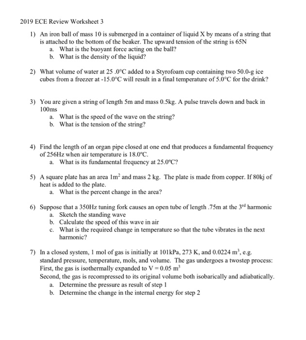 Solved 2019 ECE Review Worksheet 3 1) An iron ball of mass | Chegg.com