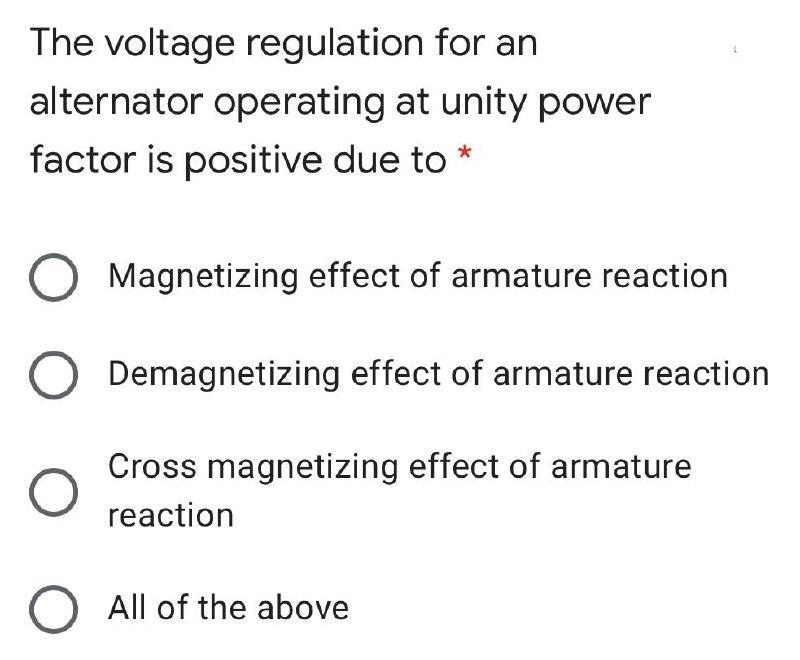 Solved The voltage regulation for an alternator operating at