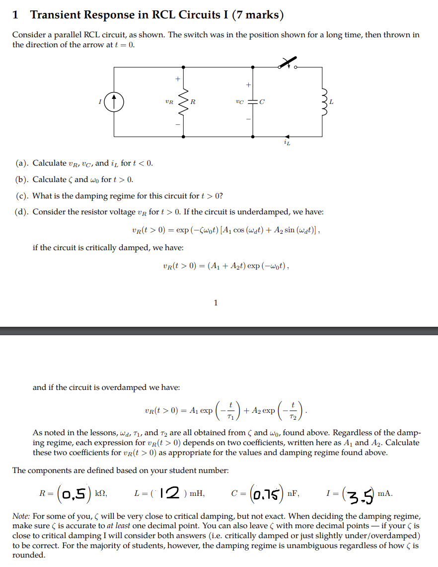 Solved Consider a parallel RCL circuit, as shown. The switch | Chegg.com