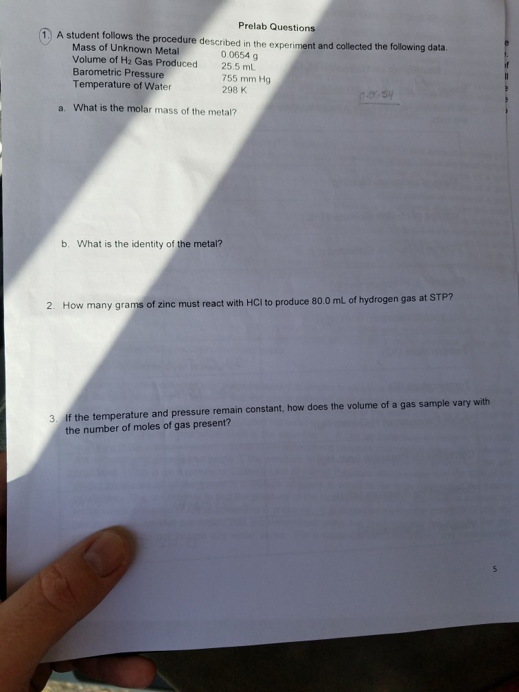 Solved Prelab Questions 1. A student follows the procedure | Chegg.com