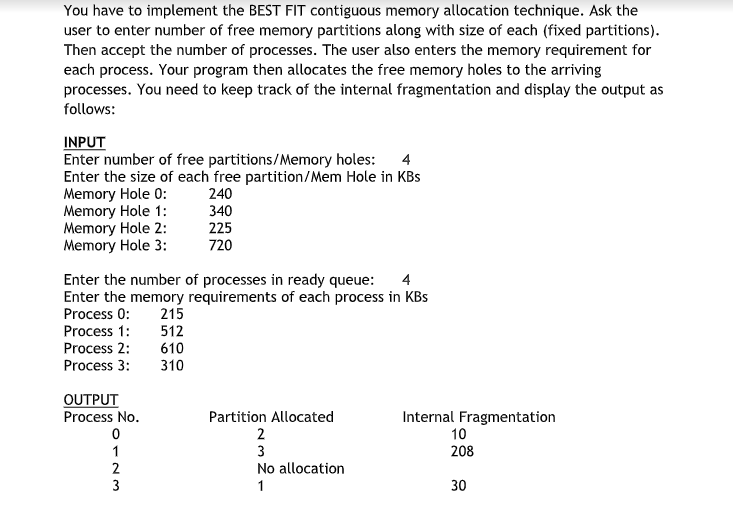 Solved You have to implement the BEST FIT contiguous memory | Chegg.com