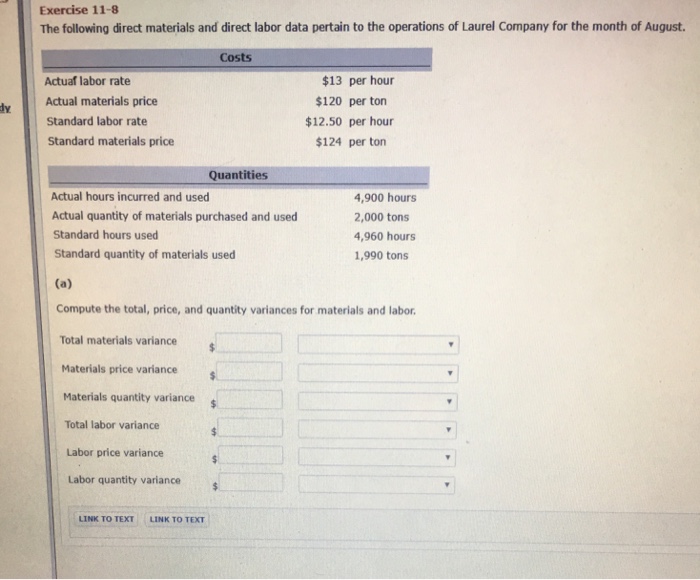 Solved Exercise 11 8 The Following Direct Materials And Chegg