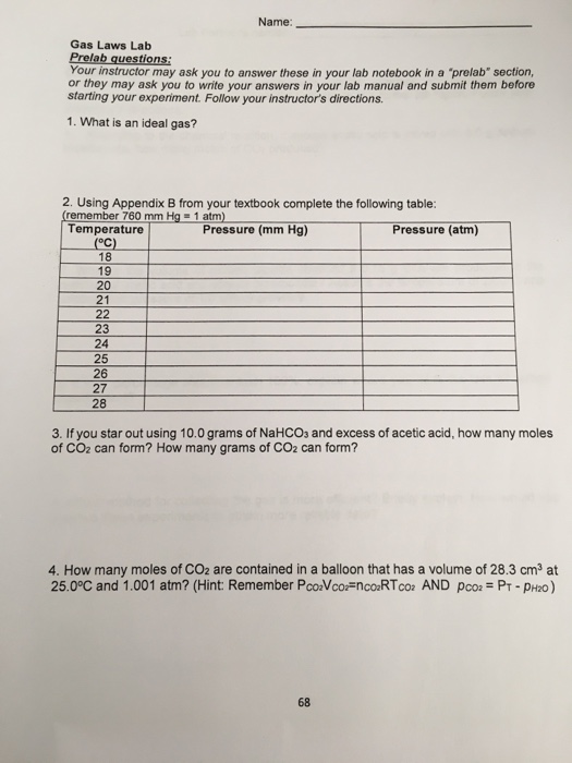 Solved Name Gas Laws Lab Prelab questions: Your instructor | Chegg.com
