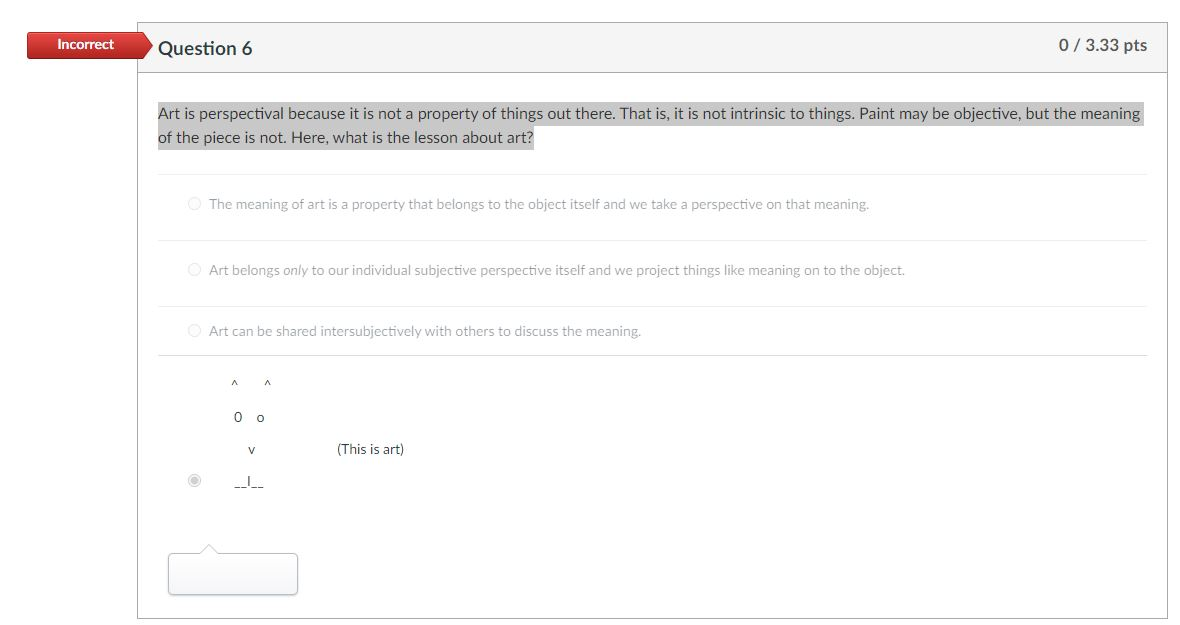 Solved Incorrect Question 6 0 3 33 Pts Art Is Perspectival Chegg Com