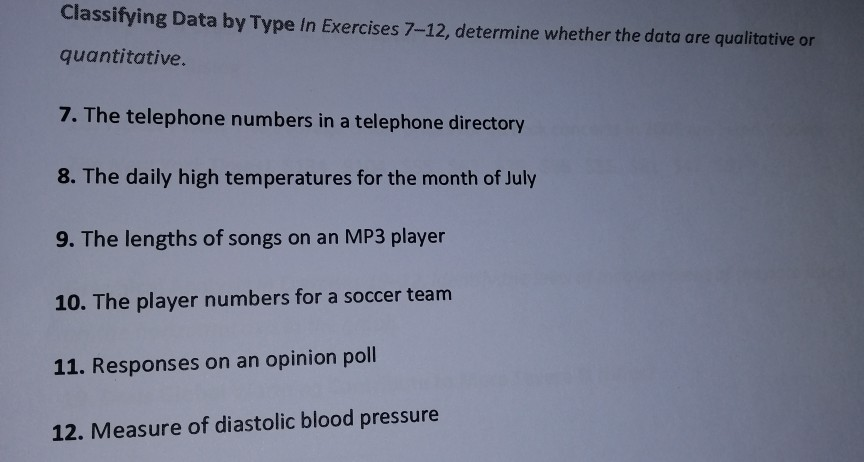 Solved Classifying Data by Type In Exercises 7-12, determine | Chegg.com