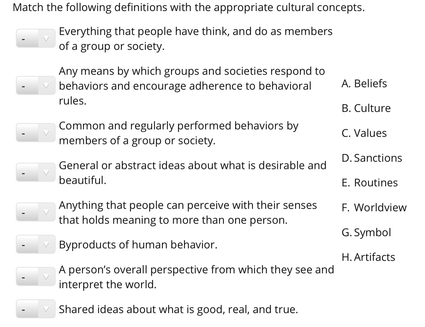 Solved Match the following definitions with the appropriate