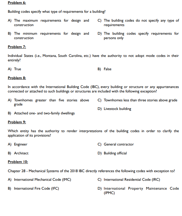 Solved Problem 6: Building codes specify what type of | Chegg.com