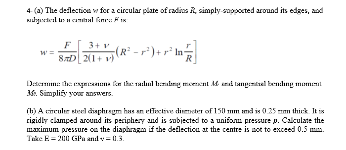 Solved 4-(a) The deflection w for a circular plate of radius | Chegg.com