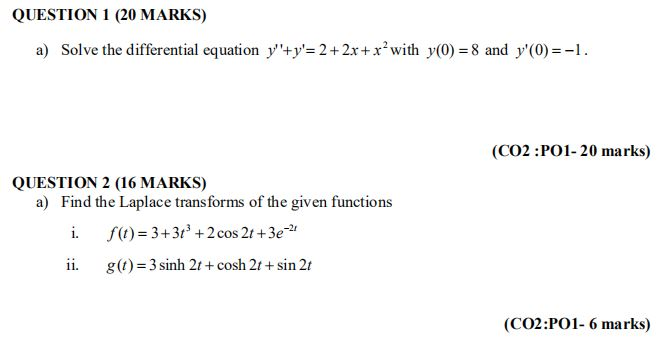 Solved QUESTION 1 (20 MARKS) a) Solve the differential | Chegg.com