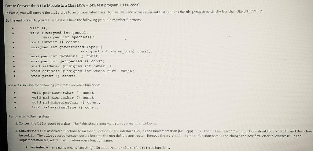 Part A: Convert the Tile Module to a Class (35% = 24% | Chegg.com