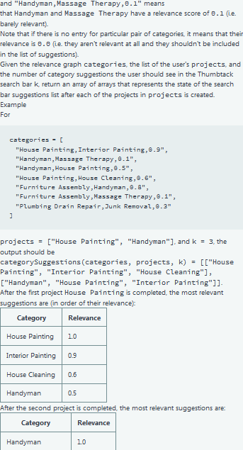 and Handyman, Massage Therapy, 0.1 means that Handyman and Massage Therapy have a relevance score of 8.1 fle barely relevan