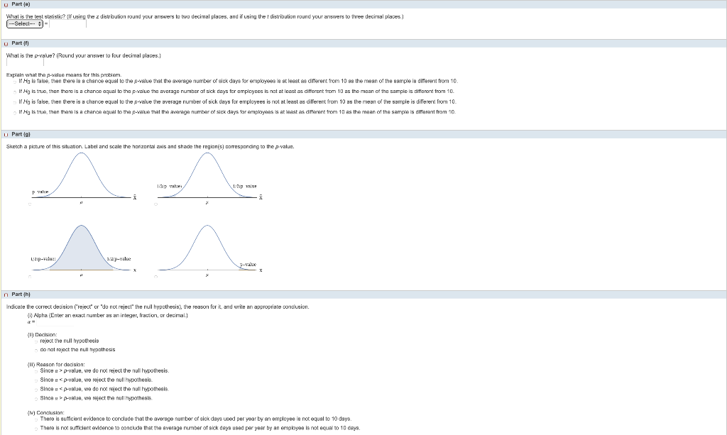 Solved 1. The mean number of sick days an employee takes per