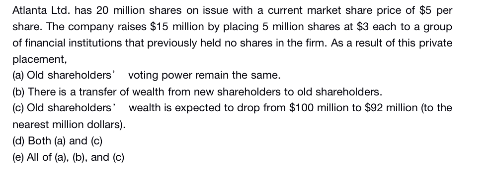 Solved Atlanta Ltd. has 20 million shares on issue with a | Chegg.com