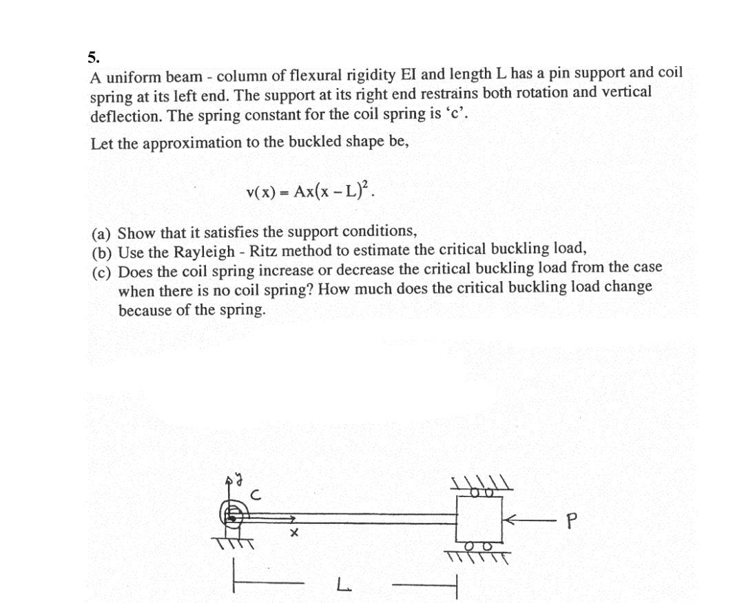 Solved 5. A uniform beam - column of flexural rigidity El | Chegg.com