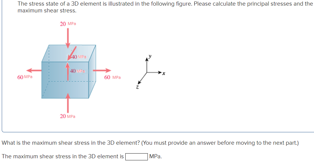 Solved The stress state of a 3D element is illustrated in | Chegg.com