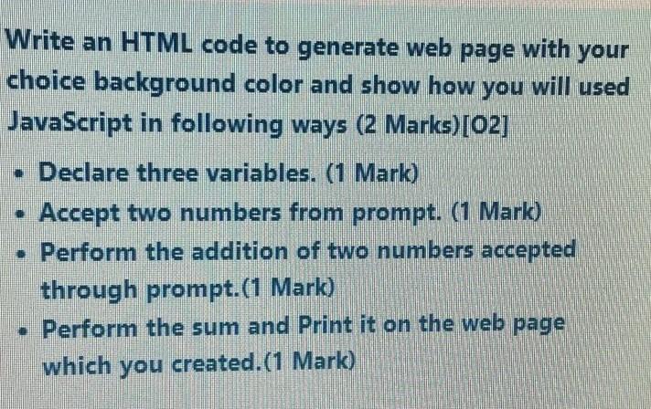 Solved Page with Write an HTML code to generate web your | Chegg.com