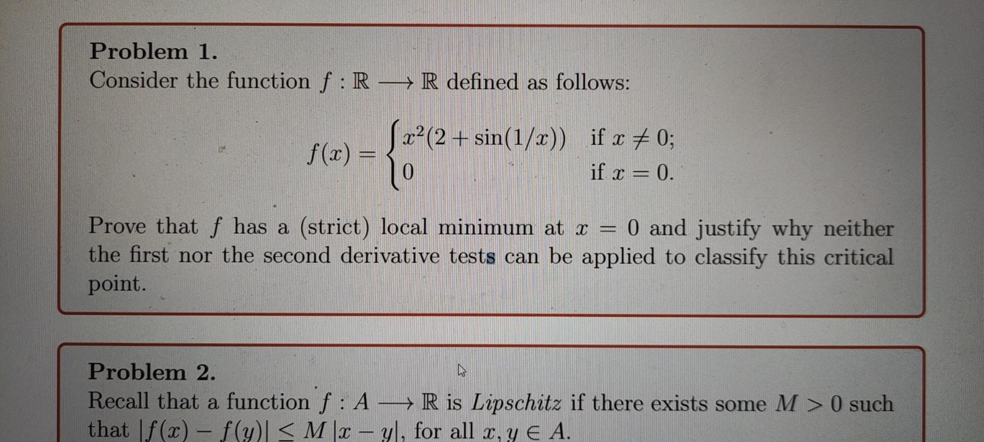 Solved Problem 1. Consider The Function F:R -> R Defined As | Chegg.com