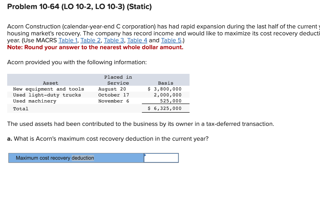 Solved Acorn Construction (calendaryearend C corporation)