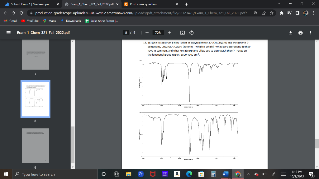 Solved 18. (6) One IR spectrum below is that of | Chegg.com