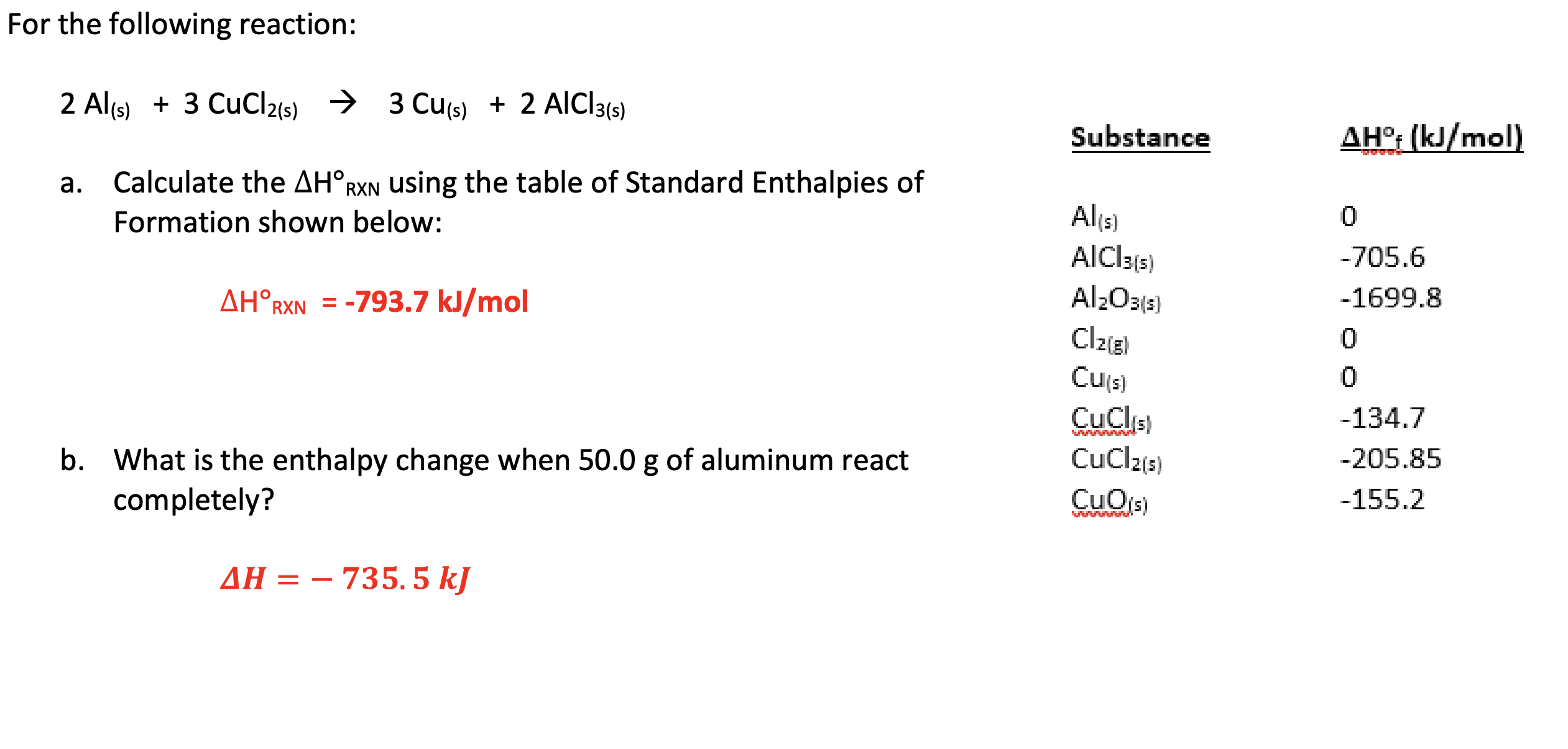 Solved For the following reaction: ΔH=−735.5 kJ | Chegg.com
