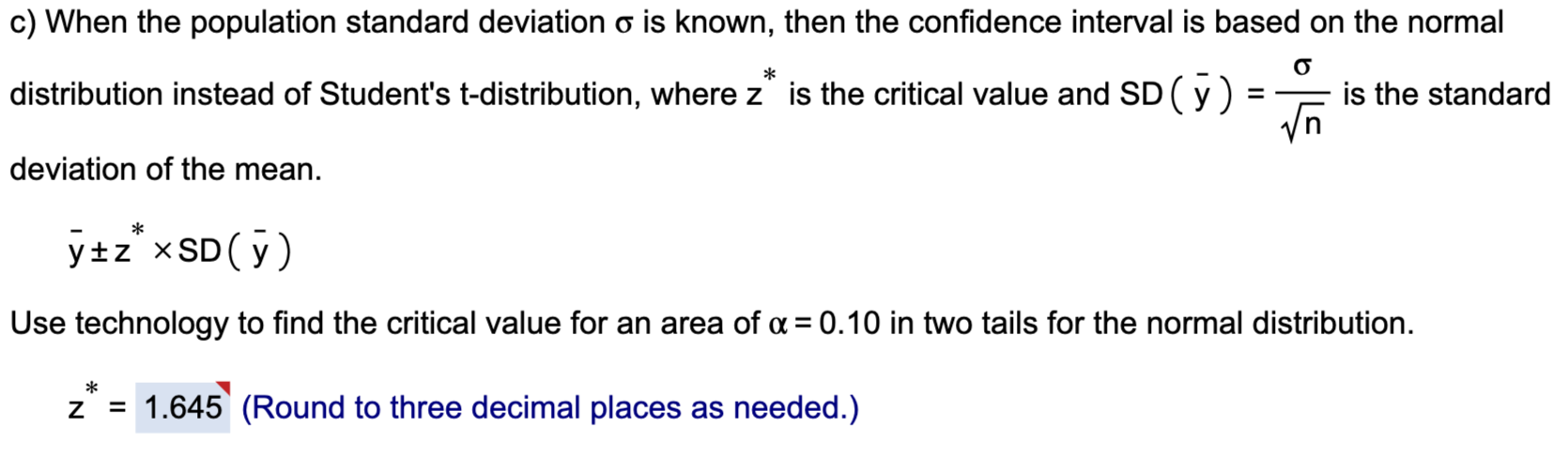 Solved c) When the population standard deviation σ is known, | Chegg.com