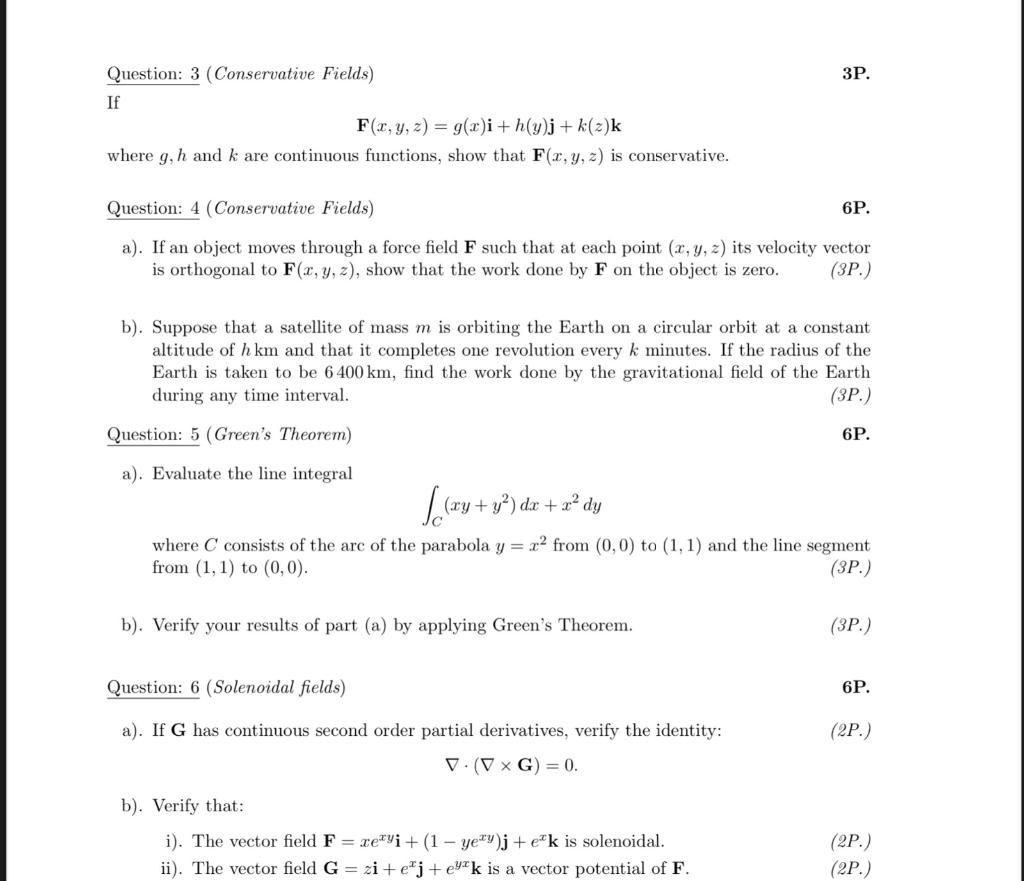 Solved 3p Question 3 Conservative Fields If F X Y Z Chegg Com