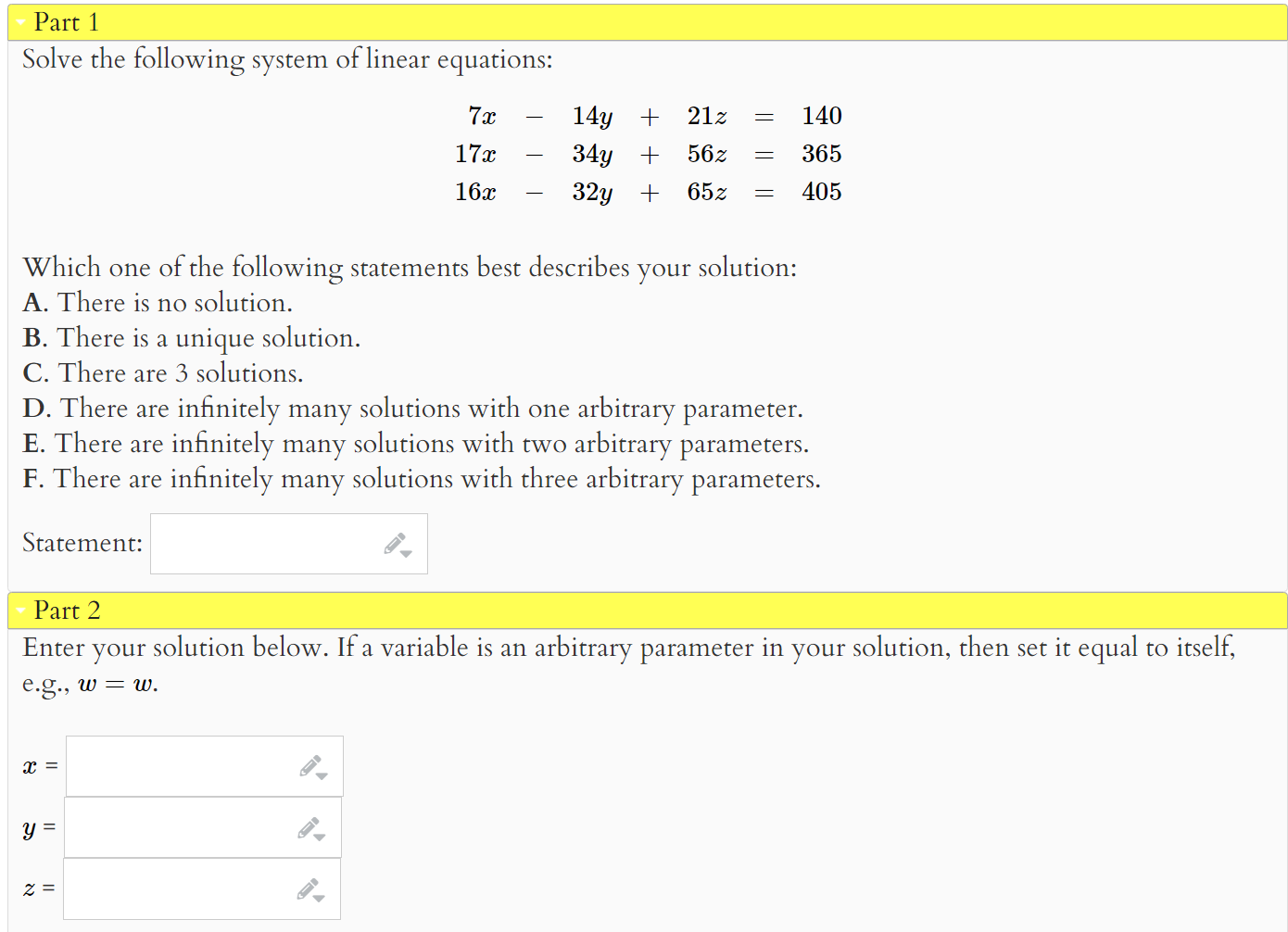 Solved Solve The Following System Of Linear Equations: | Chegg.com