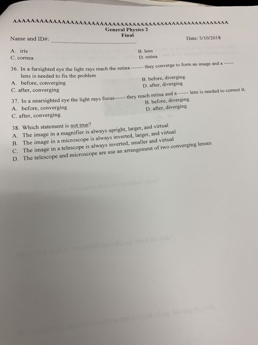 Solved General Physics 2 Final Name and ID#: Date: 5/10/2018 | Chegg.com