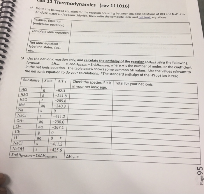 Solved Ldb 11 Thermodynamics (rev 111016) a) Write the | Chegg.com