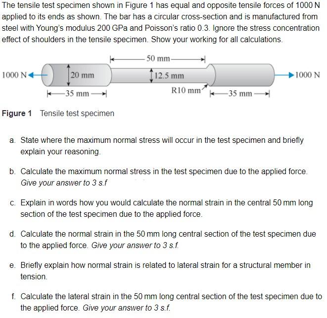 Solved The tensile test specimen shown in Figure 1 has equal | Chegg.com