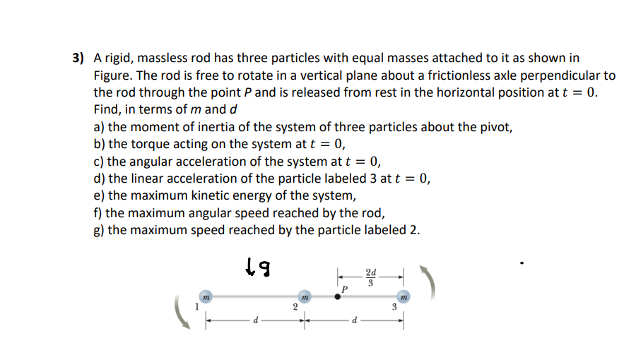 3) A rigid, massless rod has three particles with | Chegg.com