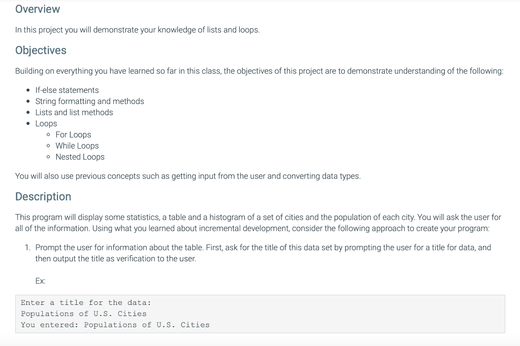 Solved Overview In this project you will demonstrate your | Chegg.com