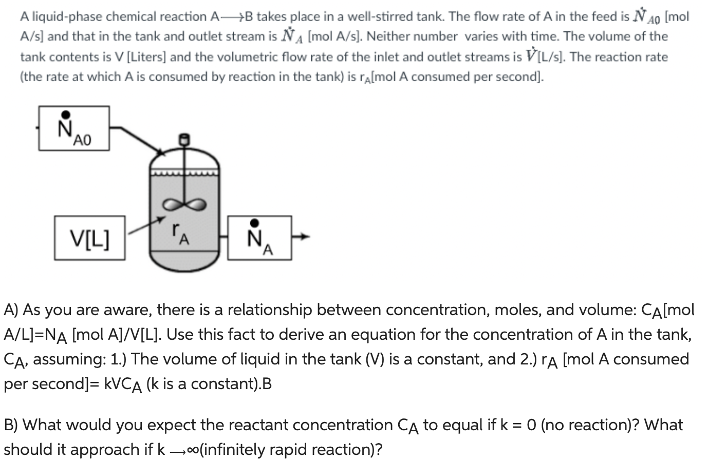 Solved A liquid-phase chemical reaction A B takes place in a | Chegg.com