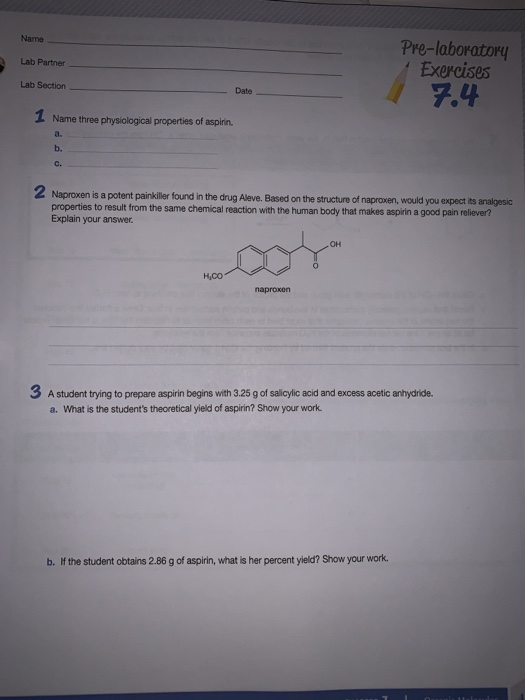 Solved Name Lab Partner Lab Section Pre-laboratory Exercises | Chegg.com