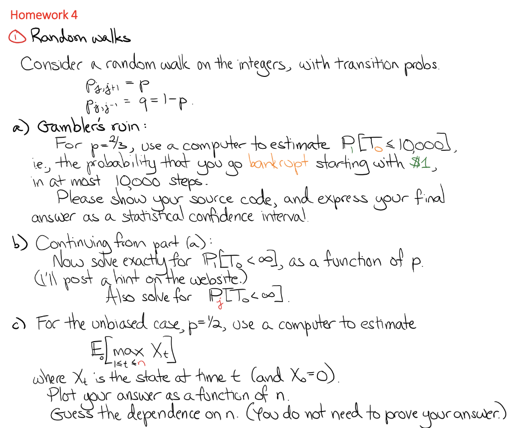 Homework 4 © Randoon walks Consider a random walk on | Chegg.com