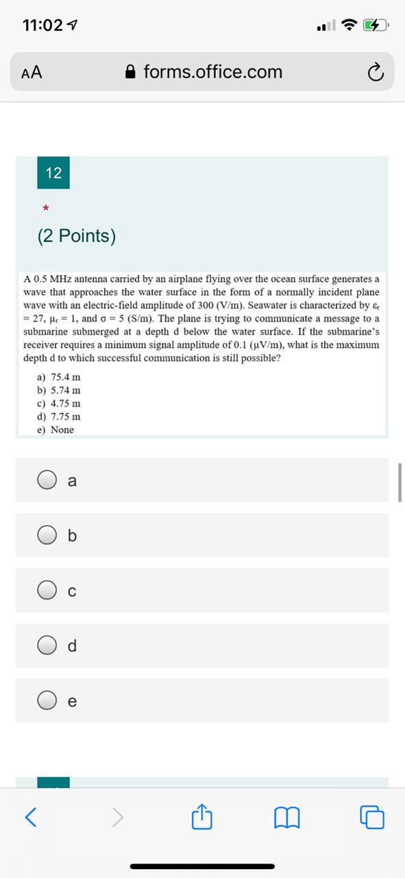 Solved 11:024 AA A forms.office.com 12 * (2 Points) A 0.5 | Chegg.com