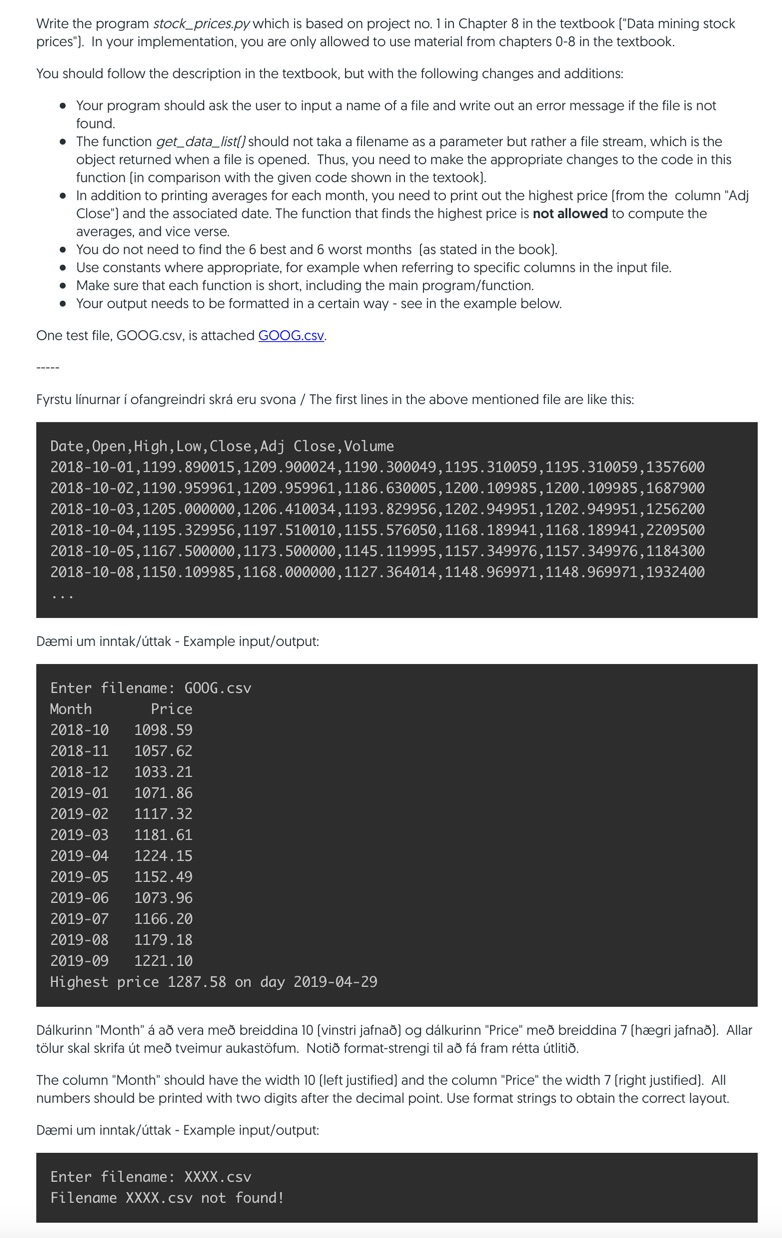 Write The Program Stock Prices Py Which Is Based O Chegg Com