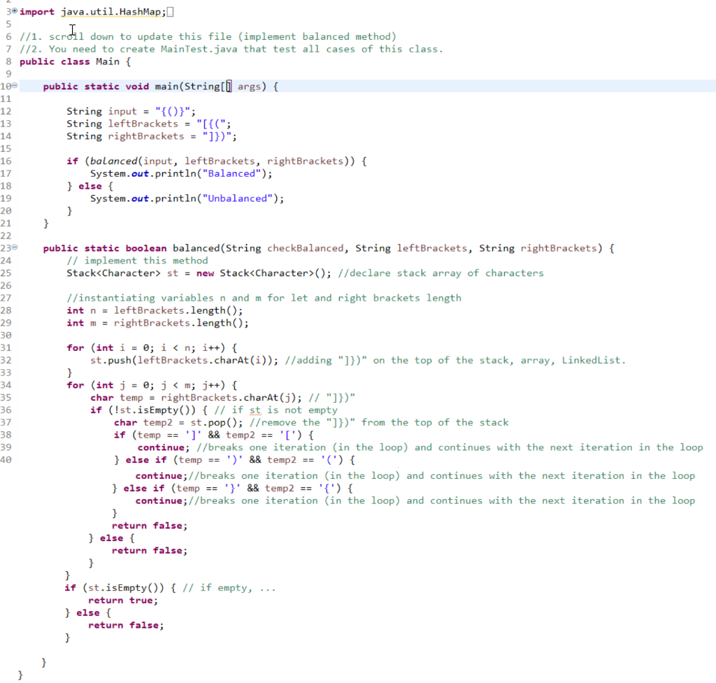 Solved Could you please fix my TestBalanced.jave (Junit) so | Chegg.com image.