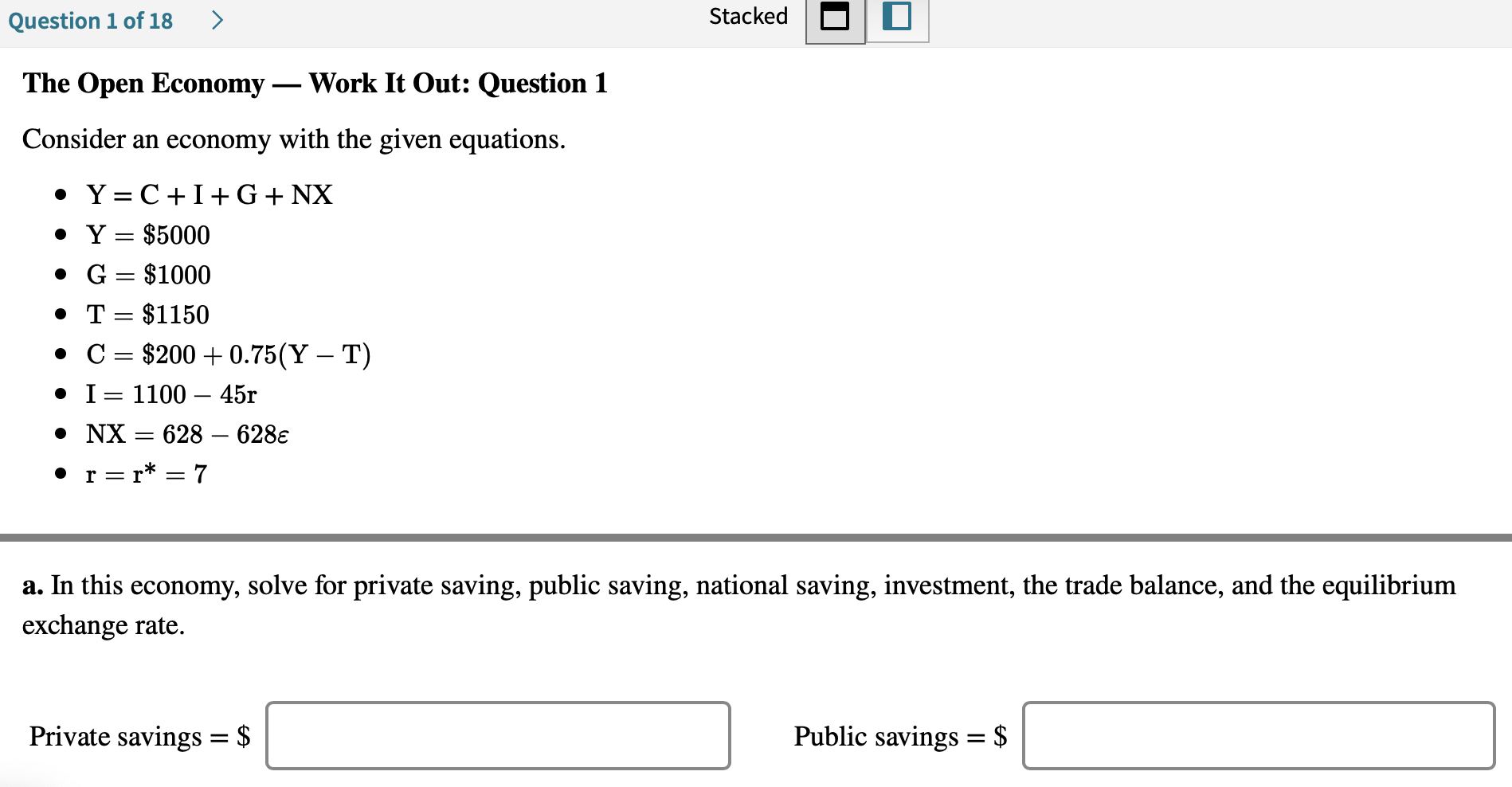 Solved Question 1 Of 18 > Stacked O O The Open Economy – | Chegg.com