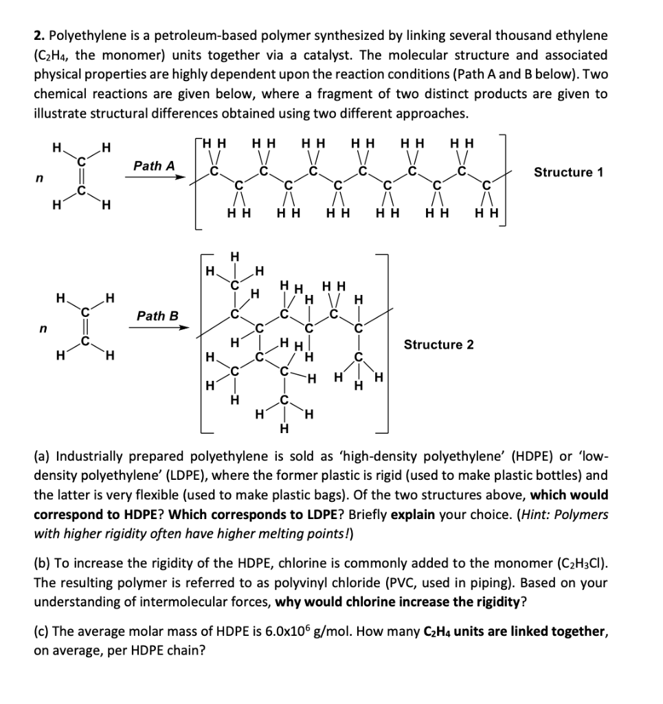 Solved 2. Polyethylene is a petroleum based polymer Chegg