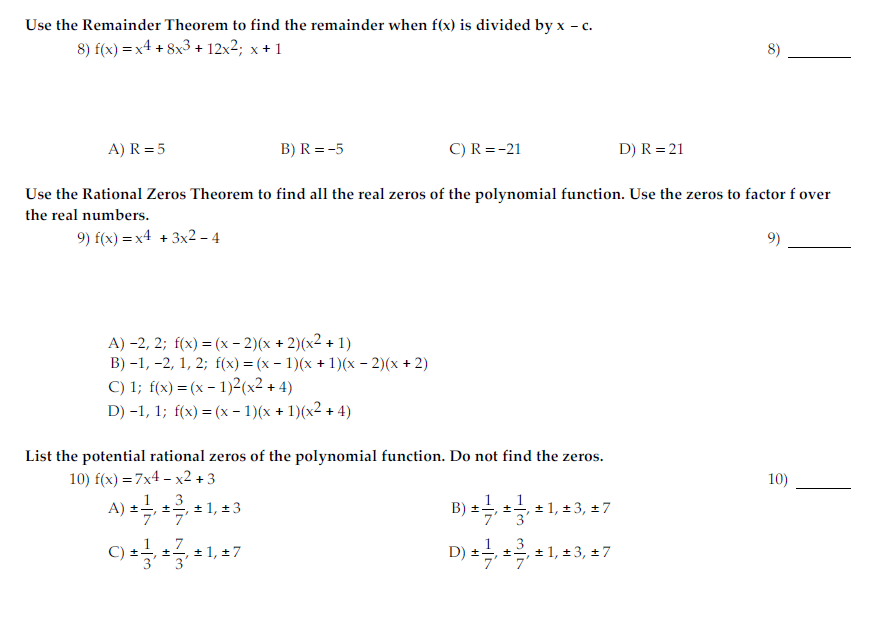 Solved Use the Remainder Theorem to find the remainder when | Chegg.com