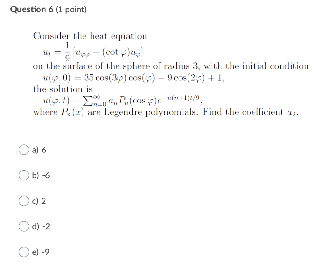 Solved Question 6 (1 point) Consider the heat equation Иt | Chegg.com