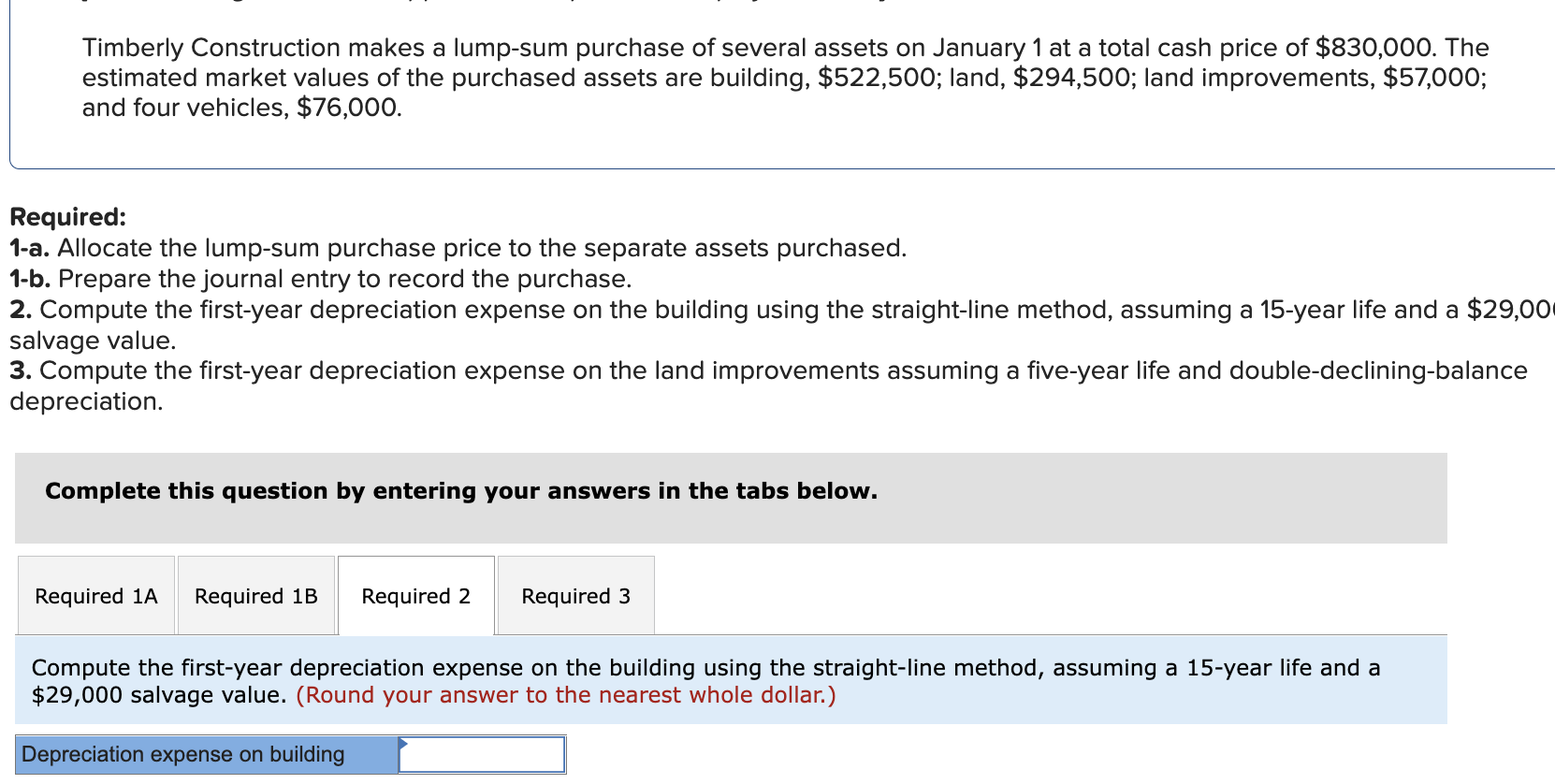 Solved Timberly Construction Makes A Lump-sum Purchase Of | Chegg.com