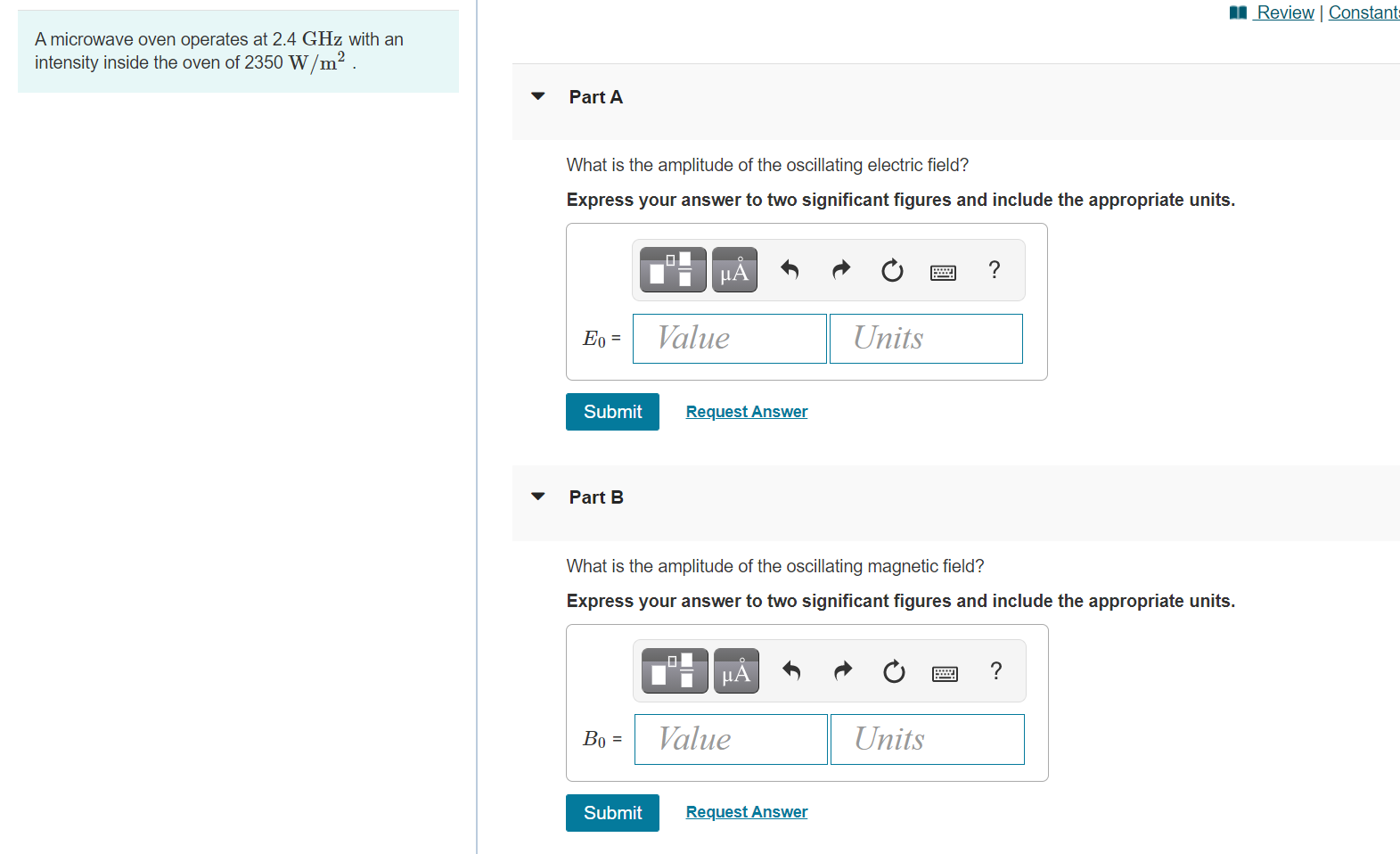 Solved Review Constant A microwave oven operates at 2.4 GHz