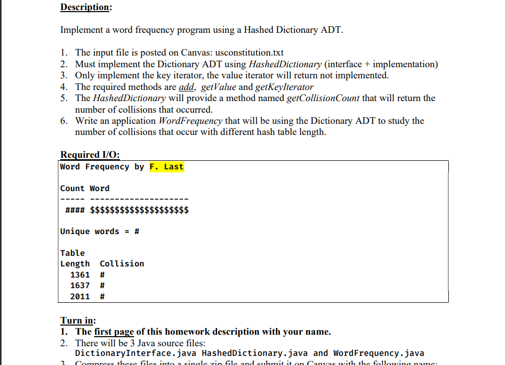 Solved IN JAVA. I need help implementing a word frequency | Chegg.com